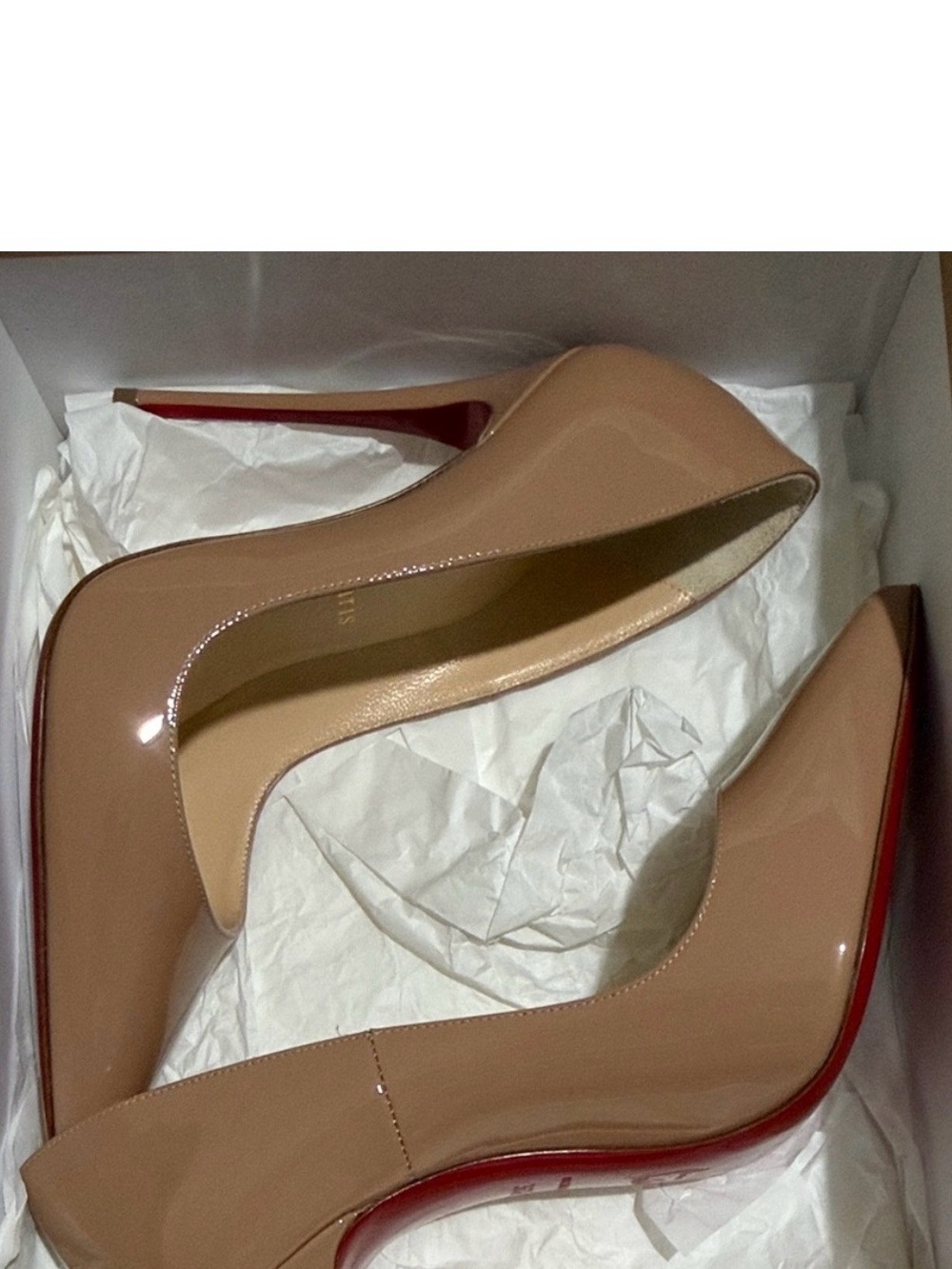 Christian Louboutin Nude Patent Leather Pointed Pumps with Red Sole
